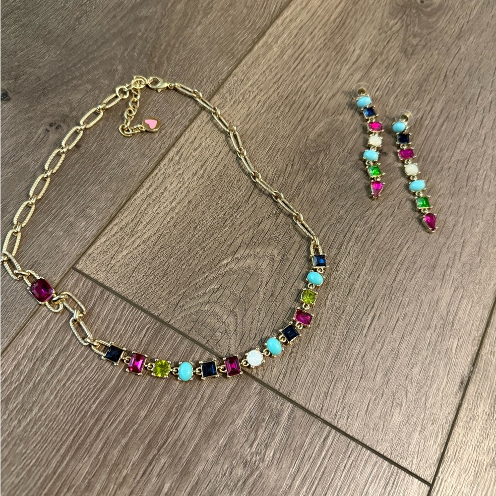 Multicolor Gemstone Necklace and Earring Set